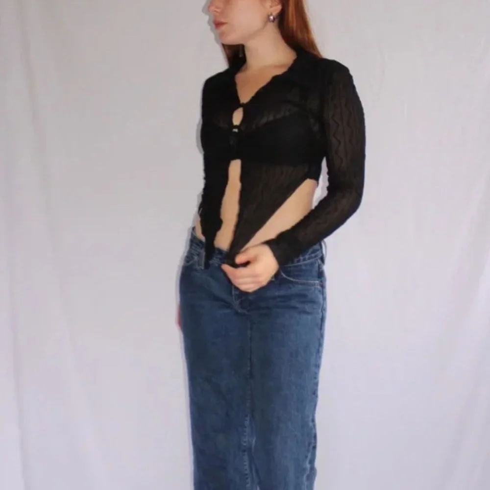 Princess Polly Sheer Textured Corset Button Crop Cardigan Top L XL
